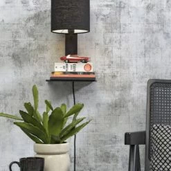 Good & Mojo Appliques Murales Et Spots Applique Bambou Noir/lin Avec Tablette H36cm -Éclairage Soldes 2024 applique bambou noir lin avec tablette h36cm 2