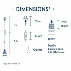 Hoopzi Suspensions Fil électrique En Tissu Luminaire Blanc Shine 4,5m -Éclairage Soldes 2024 fil electrique en tissu luminaire blanc shine 4 5m 5