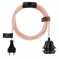 Hoopzi Suspensions Fil électrique En Tissu Luminaire Rose Pastel 4,5m -Éclairage Soldes 2024 fil electrique en tissu luminaire rose pastel 4 5m 4