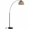 ATHM DESIGN Lampadaires Lampadaire Abat Jour Aspect Rotin Beige Et Pied Métal Noir -Éclairage Soldes 2024 lampadaire abat jour aspect rotin beige et pied metal noir