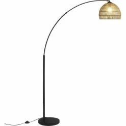 ATHM DESIGN Lampadaires Lampadaire Abat Jour Aspect Rotin Beige Et Pied Métal Noir -Éclairage Soldes 2024 lampadaire abat jour aspect rotin beige et pied metal noir 4
