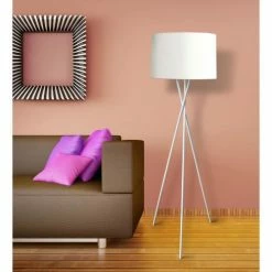 ATHM DESIGN Lampadaires Lampadaire Abat Jour Tissu Blanc Et Pied Métal -Éclairage Soldes 2024 lampadaire abat jour tissu blanc et pied metal 4
