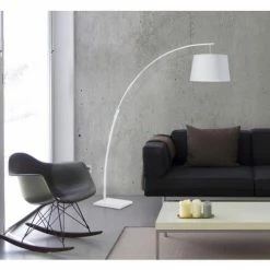 ATHM DESIGN Lampadaires Lampadaire Abat Jour Tissu Blanc Et Pied Métal -Éclairage Soldes 2024 lampadaire abat jour tissu blanc et pied metal 8