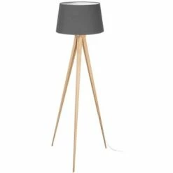 ATHM DESIGN Lampadaires Lampadaire Abat Jour Tissu Gris Et Pied Métal Effet Bois -Éclairage Soldes 2024 lampadaire abat jour tissu gris et pied metal effet bois 4