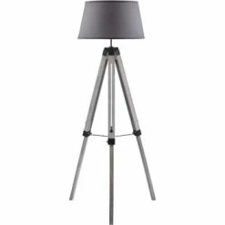 ATHM DESIGN Lampadaires Lampadaire Abat Jour Tissu Noir Et Pieds Bois -Éclairage Soldes 2024 lampadaire abat jour tissu gris et pieds bois 3