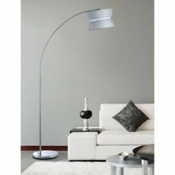 ATHM DESIGN Lampadaires Lampadaire Abat Jour Tissu Gris Pied Métal -Éclairage Soldes 2024 lampadaire abat jour tissu gris pied metal 2