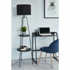 ATHM DESIGN Lampadaires Lampadaire Abat Jour Tissu Noir Et Pieds Métal Noir -Éclairage Soldes 2024 lampadaire abat jour tissu noir et pieds metal noir 2
