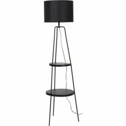 ATHM DESIGN Lampadaires Lampadaire Abat Jour Tissu Noir Et Pieds Métal Noir