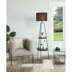 ATHM DESIGN Lampadaires Lampadaire Abat Jour Tissu Noir Et Pieds Métal Noir -Éclairage Soldes 2024 lampadaire abat jour tissu noir et pieds metal noir 5