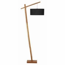 ATHM DESIGN Lampadaires Lampadaire Abat Jour Tissu Noir Pied Bois
