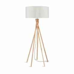 Good & Mojo Lampadaires Lampadaire En Bambou Et Lin Gris H160cm