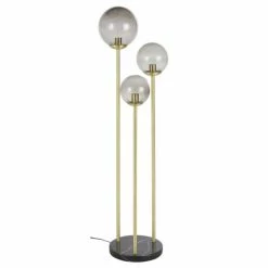 Maisons Du Monde Lampadaires Lampadaire En Marbre Noir, Tiges En Métal Doré Et Globes En Verre Teinte Fumé H155