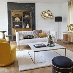 Maisons Du Monde Lampadaires Lampadaire En Métal Doré, Marbre Et Abat-jour En Velours Noirs H156 -Éclairage Soldes 2024 lampadaire en metal dore marbre et abat jour en velours noirs h156 1000 4 37 220494 3