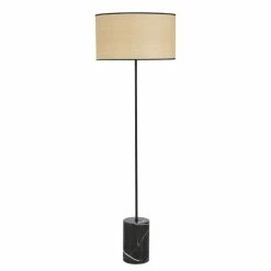 Maisons Du Monde Lampadaires Lampadaire En Métal Et Marbre Noirs Abat-jour Cannage En Rotin Tressé H164