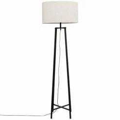 Maisons Du Monde Lampadaires Lampadaire En Métal Noir Et Abat-jour En Lin Recyclé H144