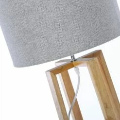 Wadiga Lampadaires Lampadaire Pied En Bois Et Abat-jour Gris -Éclairage Soldes 2024 lampadaire pied en bois et abat jour gris 3