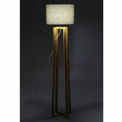 Wadiga Lampadaires Lampadaire Pied En Bois Et Abat-jour Gris -Éclairage Soldes 2024 lampadaire pied en bois et abat jour gris 4