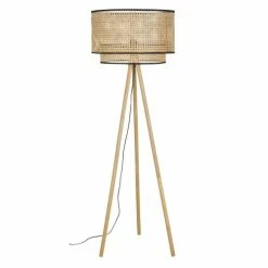 Maisons Du Monde Lampadaires Lampadaire Trépied En Bois De Chêne Et Abat-jour Cannage En Fibre Végétale