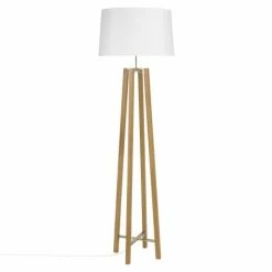 Maisons Du Monde Lampadaires Lampadaire Trépied En Chêne Et Abat-jour Blanc H160