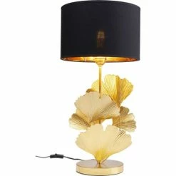 Kare Design Lampes à Poser Lampe 5 Feuilles De Ginkgo Acier Doré Et Abat-jour Coton Noir -Éclairage Soldes 2024 lampe 5 feuilles de ginkgo acier dore et abat jour coton noir 3