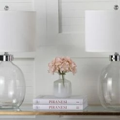 Safavieh Lampes à Poser Lampe à Poser Abat-jour 100% Coton Et Pied En Fer Et Verre Blanc (x2) -Éclairage Soldes 2024 lampe a poser abat jour 100 coton et pied en fer et verre blanc x2 2