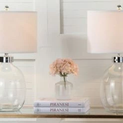 Safavieh Lampes à Poser Lampe à Poser Abat-jour 100% Coton Et Pied En Fer Et Verre Blanc (x2) -Éclairage Soldes 2024 lampe a poser abat jour 100 coton et pied en fer et verre blanc x2 4