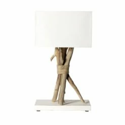 Coc'art Lampes à Poser Lampe à Poser En Bois Blanc Cassé -Éclairage Soldes 2024 lampe a poser en bois blanc