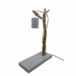 Coc'art Lampes à Poser Lampe à Poser En Bois Recyclé Taupe -Éclairage Soldes 2024 lampe a poser en bois recycle gris