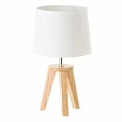 Wadiga Lampes à Poser Lampe à Poser Trépied Bois Et Abat-jour Blanc H33,5cm
