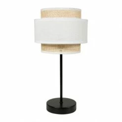 Jardideco Lampes à Poser Lampe Abat-jour Papier Rotin 3 Niveaux -Éclairage Soldes 2024 lampe abat jour papier rotin 3 niveaux blanc