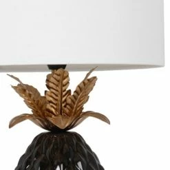 Maisons Du Monde Lampes à Poser Lampe Ananas En Céramique Noire Et Métal Doré, Et Abat-jour En Lin Blanc -Éclairage Soldes 2024 lampe ananas en ceramique noire et metal dore et abat jour en lin blanc 1000 8 32 227213 2