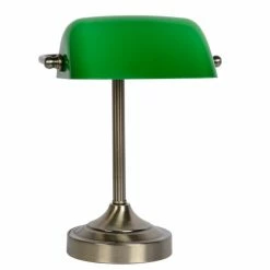 Lucide Lampes à Poser Lampe De Bureau Métal Et Verre Vert Bronze H30cm -Éclairage Soldes 2024 lampe de bureau metal et verre vert bronze h30cm 3