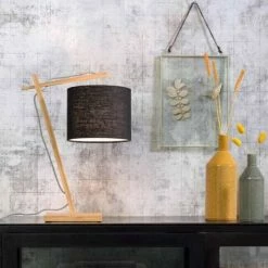 Good & Mojo Lampes à Poser Lampe De Table Bambou/lin Noir H46cm -Éclairage Soldes 2024 lampe de table bambou lin noir h46cm 1