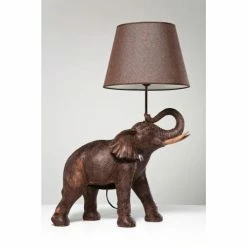 Kare Design Lampes à Poser Lampe éléphant En Polyrésine Marron Et Abat-jour En Lin -Éclairage Soldes 2024 lampe elephant en polyresine marron et abat jour en lin 4