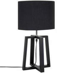 Maisons Du Monde Lampes à Poser Lampe En Bois D'hévéa Et Abat-jour En Coton Noir