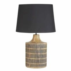 Maisons Du Monde Lampes à Poser Lampe En Bois De Manguier Gravé Et Abat-jour En Coton Noir H75