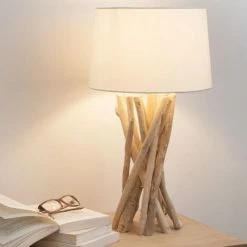 Nouvelles versions -Éclairage Soldes 2024 lampe en bois flotte et abat jour en coton h 55 cm 1000 16 0 138498 3