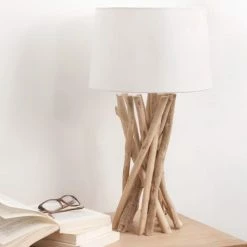 Maisons Du Monde Lampes à Poser Lampe En Bois Flotté Et Abat-jour En Coton H 55 Cm -Éclairage Soldes 2024 lampe en bois flotte et abat jour en coton h 55 cm 1000 16 0 138498 4