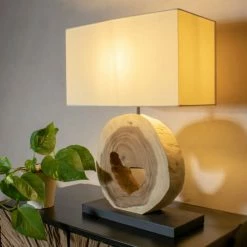 Now’s Home Lampes à Poser Lampe En Bois Naturel Avec Abat-jour Ivoire H57cm -Éclairage Soldes 2024 lampe en bois naturel avec abat jour ivoire h57cm 1