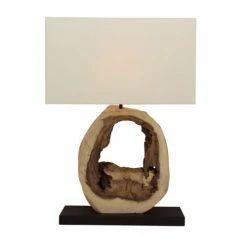 Now’s Home Lampes à Poser Lampe En Bois Naturel Avec Abat-jour Ivoire H57cm -Éclairage Soldes 2024 lampe en bois naturel avec abat jour ivoire h57cm 5