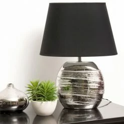 Maisons Du Monde Lampes à Poser Lampe En Céramique Argentée Abat-jour Noir -Éclairage Soldes 2024 lampe en ceramique argentee abat jour noir 1000 5 40 137144 3