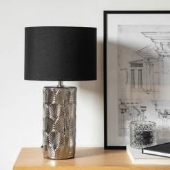 Maisons Du Monde Lampes à Poser Lampe En Céramique Argentée Et Abat-jour En Coton Noir -Éclairage Soldes 2024 lampe en ceramique argentee et abat jour en coton noir 1000 11 39 225006 2
