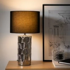 Maisons Du Monde Lampes à Poser Lampe En Céramique Argentée Et Abat-jour En Coton Noir -Éclairage Soldes 2024 lampe en ceramique argentee et abat jour en coton noir 1000 11 39 225006 3