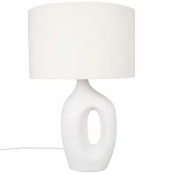 Maisons Du Monde Lampes à Poser Lampe En Céramique Blanche Et Abat-jour En Coton