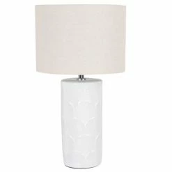 Maisons Du Monde Lampes à Poser Lampe En Céramique Blanche Et Abat-jour En Coton Beige
