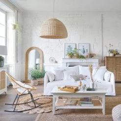 Maisons Du Monde Lampes à Poser Lampe En Céramique Bleue Abat-jour En Lin Blanc -Éclairage Soldes 2024 lampe en ceramique bleue abat jour en lin blanc 1000 8 37 209465 5