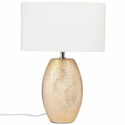 Maisons Du Monde Lampes à Poser Lampe En Céramique Dorée Et Abat-jour En Coton Blanc