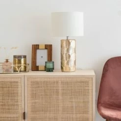 Maisons Du Monde Lampes à Poser Lampe En Céramique Dorée Sculptée Et Abat-jour écru -Éclairage Soldes 2024 lampe en ceramique doree sculptee et abat jour ecru 1000 11 13 200339 4