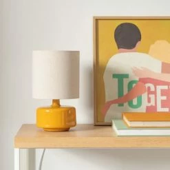 Nouvelles versions -Éclairage Soldes 2024 lampe en ceramique jaune et abat jour en coton ecru 1000 14 1 225009 2