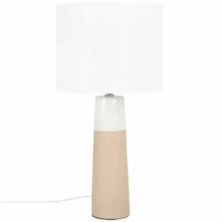 Maisons Du Monde Lampes à Poser Lampe En Céramique Marron Et Abat-jour En Coton Blanc
